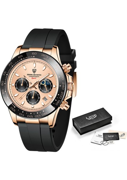 Gül Altın Lıge Erkekler Saatler Top Marka Lüks Panda Izle Spor Chronograph Moda Erkek Kuvars Kol Saati 30 M Su Geçirmez Aydınlık Tarih Saat (Yurt Dışından)
