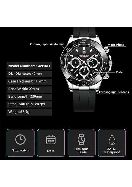 Gül Altın Lıge Erkekler Saatler Top Marka Lüks Panda Izle Spor Chronograph Moda Erkek Kuvars Kol Saati 30 M Su Geçirmez Aydınlık Tarih Saat (Yurt Dışından) fırsatları