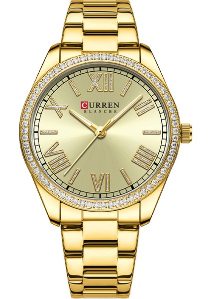 Altın Curren Lüks Kuvars Kadın Bileklik Saat Gümüş Büyüleyici Yapay Elmas Kadran Paslanmaz Çelik Bant Aydınlık Eller (Yurt Dışından)