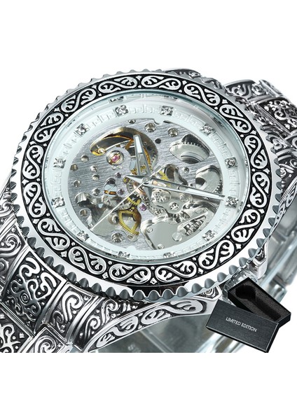 Bo Gümüş Beyaz Kazanan Gümüş Izle Erkekler Lüks Saatler Erkek 2020 Otomatik Kol Saati Çelik Kayış Kraliyet Gravür Saatler Часы Мужские (Yurt Dışından)