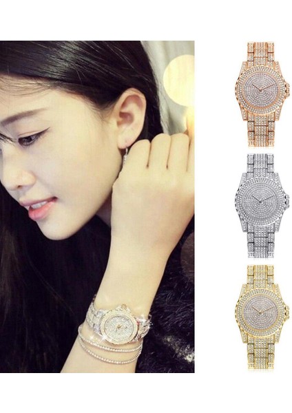 Altın 3 Renk Lüks Elmas Kadın Moda Bilezik Saatler Gypsophila Dial Tasarım Zarif Bayanlar Kuvars Bilek Saatler Saat (Yurt Dışından) fiyatları