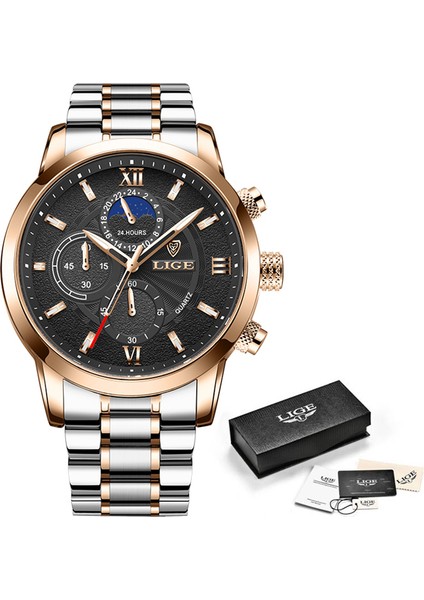 Gül Altın Siyah Lıge Casual Erkek Saatler Çelik Su Geçirmez Aydınlık Üst Marka Lüks Kuvars Kol Saati Erkekler Için Chronograph Relogios Masculinos (Yurt Dışından)