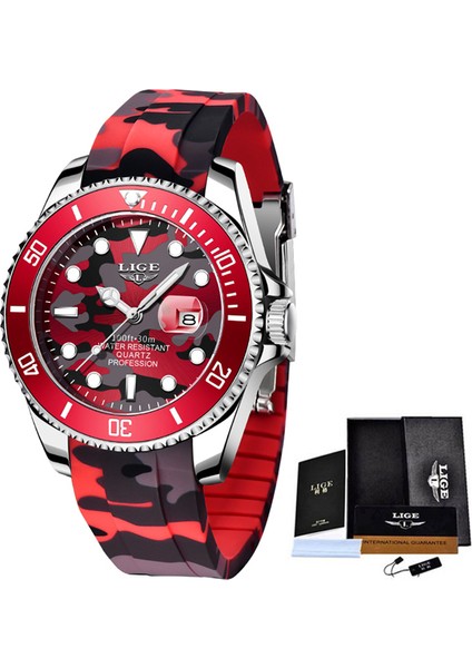 Kamuflaj Kırmızı Lıge Moda Spor Erkek Saati Silikon Su Geçirmez Erkekler Için Saatler Üst Marka Lüks Aydınlık Kuvars Kol Saati Relogio Masculino (Yurt Dışından)