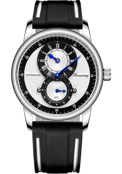 Siyah Beyaz Forsining Klasik Kırmızı Siyah Erkek Otomatik Mekanik Saat Içi Boş Su Geçirmez Silikon Kayış Gündelik Spor Saat Reloj Hombre (Yurt Dışından)