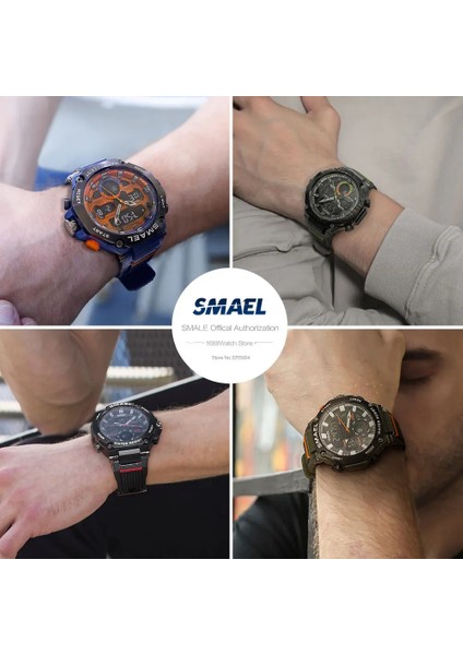 Siyah Smael Chronograph Quartz Saat Erkekler Için Moda Su Geçirmez Spor Saatler Otomatik Tarih Haftası LED Elektronik Dijital Kol Saati (Yurt Dışından)