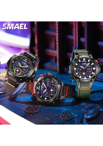 Siyah Smael Chronograph Quartz Saat Erkekler Için Moda Su Geçirmez Spor Saatler Otomatik Tarih Haftası LED Elektronik Dijital Kol Saati (Yurt Dışından)