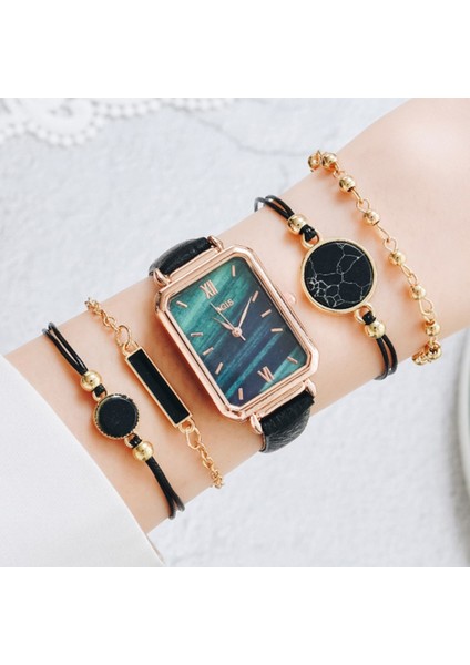 5 Adet Mıknatıs Siyah 5 Adet Set Saatler Kadın Moda Kare Yeşil Kadran Deri Bayanlar Bilezik Saatler Seti Kuvars Kol Saati Siyah Saat Dropshipping (Yurt Dışından)