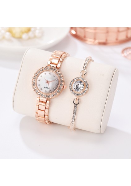 D Lüks Bilezik Saatler Kadınlar Için Set Moda Geometrik Bileklik Kuvars Saat Bayanlar Kol Saati Taklidi Gül Altın Reloj Muje (Yurt Dışından) fırsatları