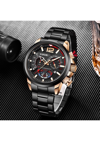 Gül Altın Beyaz L Lıge Gündelik Iş Kronograf Su Geçirmez Paslanmaz Çelik Izle Erkekler Yeni Lüks Moda Erkekler Kuvars Saatler Horloges Mannen + Kutu (Yurt Dışından) indirimleri