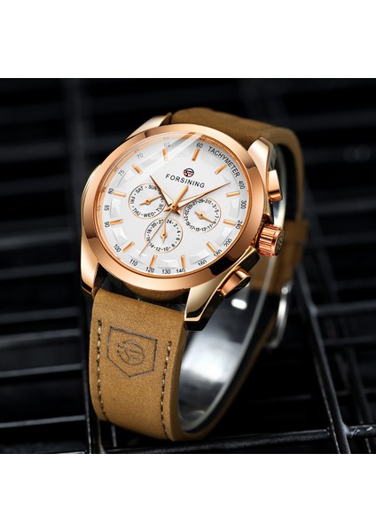 Gümüş Siyah Forsınng Erkek Üç Gözlü Tırnak Terazisi Mekanik Hareket Mekanik Saat Erkek Dairesel Kahverengi Kemer Kol Saati (Yurt Dışından) fırsatları