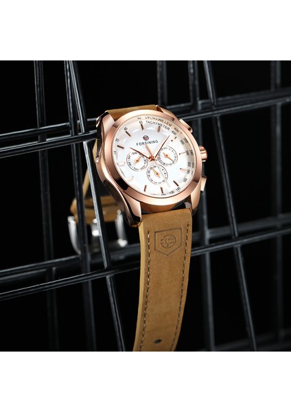 Gümüş Siyah Forsınng Erkek Üç Gözlü Tırnak Terazisi Mekanik Hareket Mekanik Saat Erkek Dairesel Kahverengi Kemer Kol Saati (Yurt Dışından) indirimleri