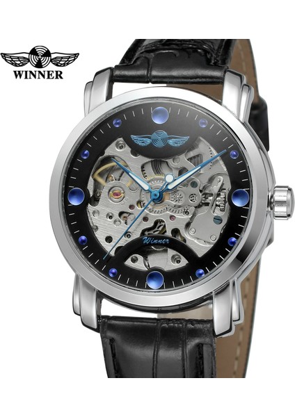 Beyaz 01 T-Kazanan Basit Gündelik Delikli Mavi Kristal Desen Mekanik Hareket Otomatik Mekanik Saat Siyah Dairesel Erkek Wri (Yurt Dışından) modelleri