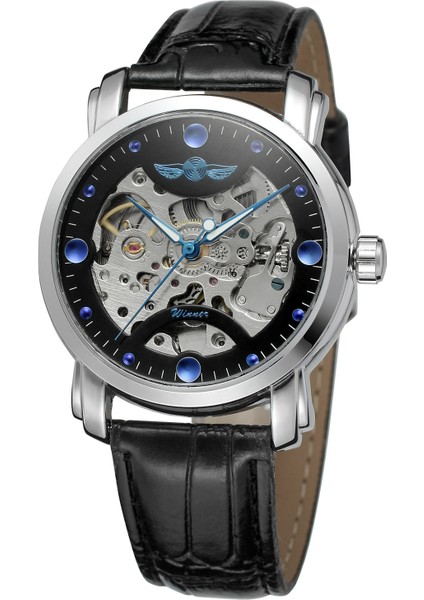 Beyaz 01 T-Kazanan Basit Gündelik Delikli Mavi Kristal Desen Mekanik Hareket Otomatik Mekanik Saat Siyah Dairesel Erkek Wri (Yurt Dışından) fırsatları