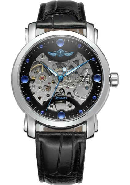 Beyaz 01 T-Kazanan Basit Gündelik Delikli Mavi Kristal Desen Mekanik Hareket Otomatik Mekanik Saat Siyah Dairesel Erkek Wri (Yurt Dışından) indirimleri