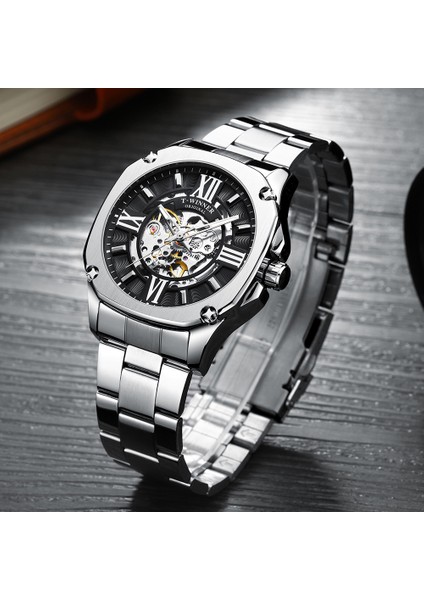 Gümüş Beyaz Erkek Saati Moda Spor Izle Mekanik Saat Su Geçirmez Tam Paslanmaz Otomatik Saat Iş Kol Saati Reloj Hombre (Yurt Dışından) modelleri