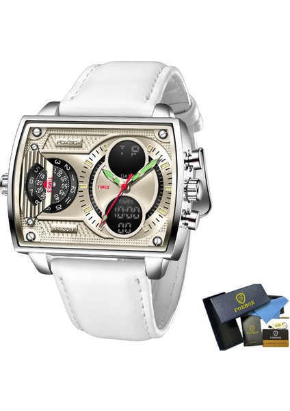 Gümüş Beyaz L Relogio Masculino Lüks Saatler Erkekler Kare Dijital Spor Yaratıcı Saat Adam Izle Su Geçirmez Kuvars Kol Saati Erkekler Montre Homme (Yurt Dışından)