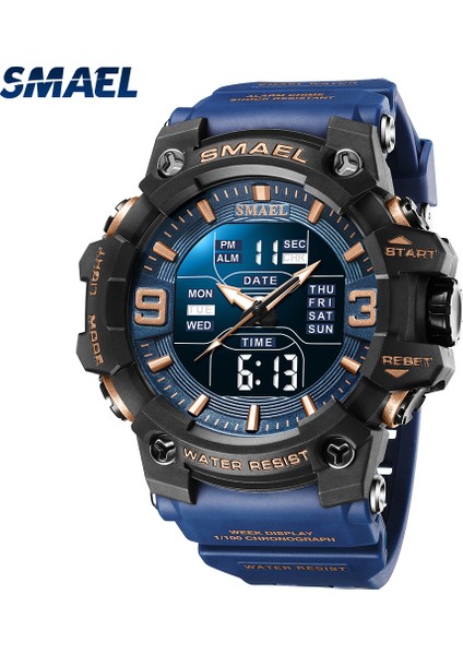 Bluepurple Kuvars Saatler Spor Dijital 50 M Su Geçirmez Saat Alarmı Otomatik Tarih Hafta Ekran LED Kol Saatleri 8049 Erkekler Izle Dijital Ikili Zaman (Yurt Dışından) modelleri