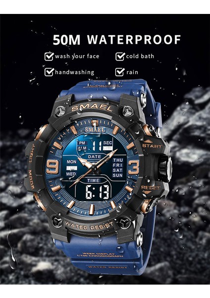 Bluepurple Kuvars Saatler Spor Dijital 50 M Su Geçirmez Saat Alarmı Otomatik Tarih Hafta Ekran LED Kol Saatleri 8049 Erkekler Izle Dijital Ikili Zaman (Yurt Dışından) fırsatları