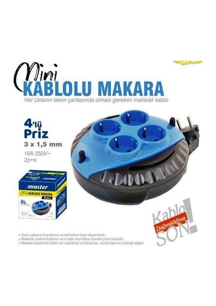 Mini Seyyar Makaralı Uzatma Kablosu 3 x 1,5 mm 3 M