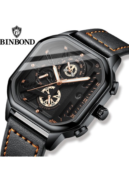 Siyah Kara Kutu Kare Chronograph 2023 Rahat Moda Spor Kol Saati Erkekler Için Deri Saat Lüks Iş Kol Saati Su Geçirmez Tarih Izle (Yurt Dışından)