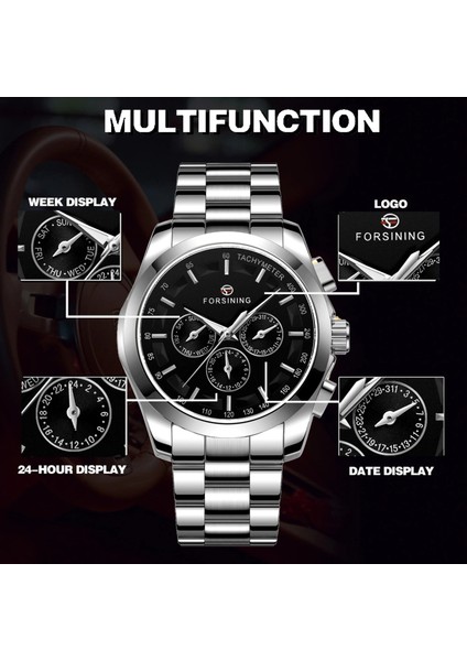 Gümüş Beyaz Forsining Gümüş Spor Saat Askeri Çok Fonksiyonlu Alt Kadranlar Paslanmaz Çelik Kayış Erkek Saatler Aydınlık Eller Relogio Masculino (Yurt Dışından) fiyatları