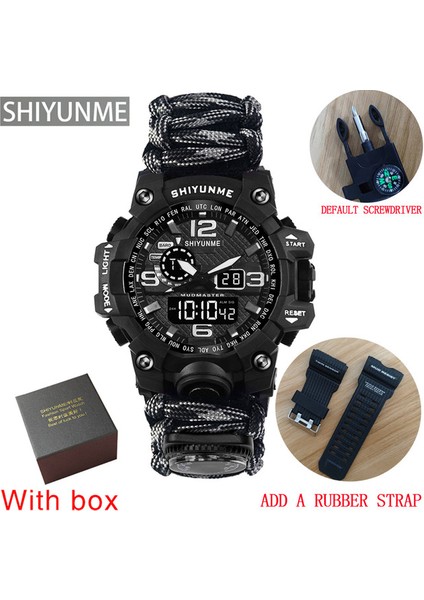 Kutu Askılı Gri Açık Hayatta Kalma Izle Çok Fonksiyonlu Su Geçirmez Askeri Taktik Paracord Izle Bilezik Kamp Yürüyüş Acil Durum Dişlisi (Yurt Dışından)