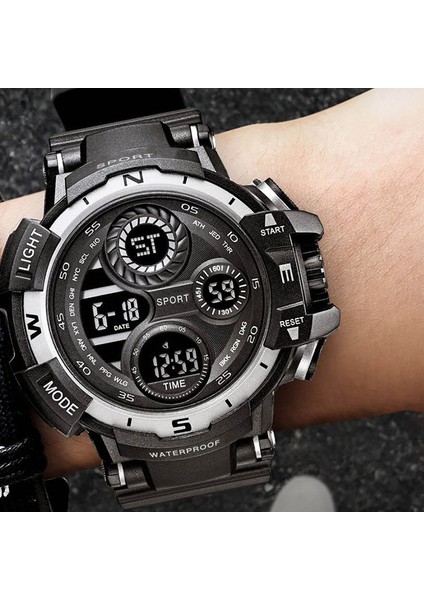 1-Siyah Gümüş Yıkaze Siyah Erkekler Için Dijital Saat Spor Saatler Su Geçirmez Açık Kronograf El Saati G Piyade Şok Öğrenci Kol Saati (Yurt Dışından)