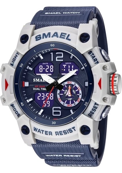 Mavi Beyaz Askeri Izle Kuvars Saatı Spor 50 M Su Geçirmez Çalar Saat Işık Analog Dijital Erkek Saatler 8007 Erkek Saatler Dijital (Yurt Dışından)