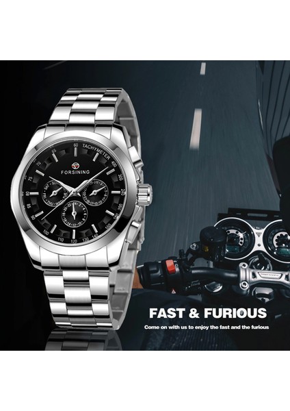 Gümüş Beyaz Forsining Gümüş Spor Saat Askeri Çok Fonksiyonlu Alt Kadranlar Paslanmaz Çelik Kayış Erkek Saatler Aydınlık Eller Relogio Masculino (Yurt Dışından) modelleri