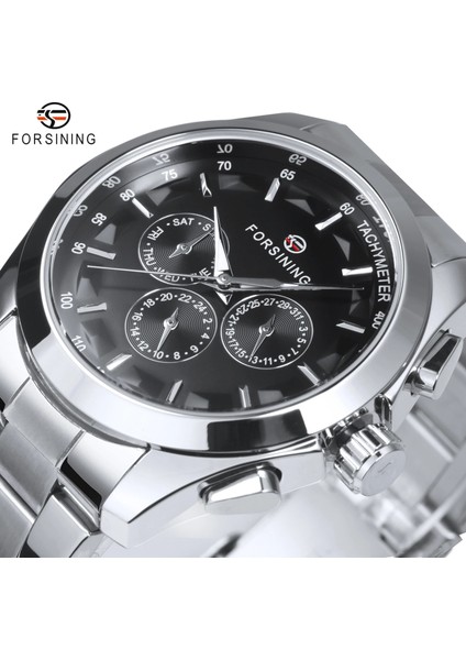 Gümüş Beyaz Forsining Gümüş Spor Saat Askeri Çok Fonksiyonlu Alt Kadranlar Paslanmaz Çelik Kayış Erkek Saatler Aydınlık Eller Relogio Masculino (Yurt Dışından) indirimleri