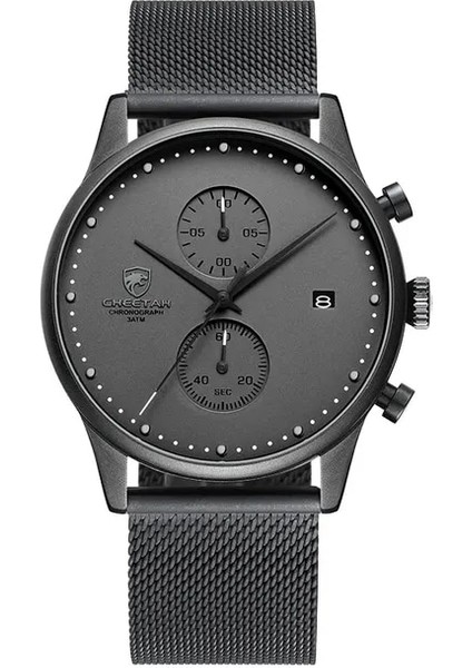 Siyah Gri Yeni Cheetah Marka Erkek Saatler Chronograph Quartz Saat Erkekler Paslanmaz Çelik Su Geçirmez Spor Saat Saatler Iş Reloj Hombre (Yurt Dışından)