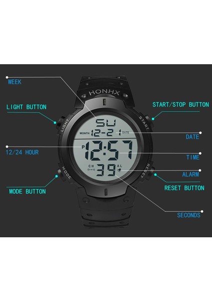 D Erkek Spor Rahat LED Saatler Erkekler Dijital Saat Çok Fonksiyonlu Kauçuk Adam Spor Ordu Askeri Elektronik Saat Reloj Hombre (Yurt Dışından)