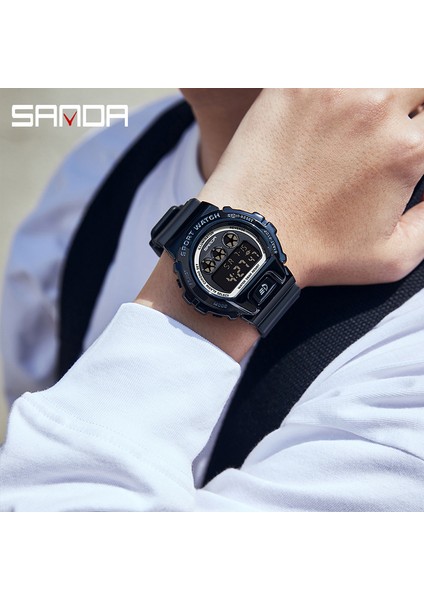 Gümüş Yeşil Sanda Marka Su Geçirmez Spor Izle Adam Için Lüks Aydınlık Chrono Kronometre Saat Uyku Modu Elektronik Hareketi Bilek Saatleri (Yurt Dışından) indirimleri