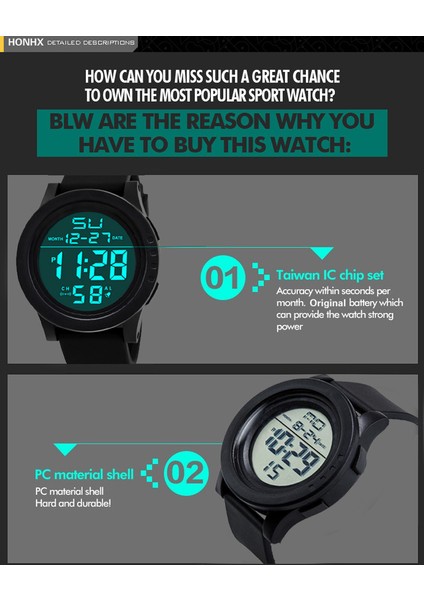 Mavi 50 M Su Geçirmez Erkek Dijital Spor Açık Kol Saati Erkekler Için Otomatik Spor Otomatik Tarih Izle Erkek Akıllı Montre Homme (Yurt Dışından) fırsatları