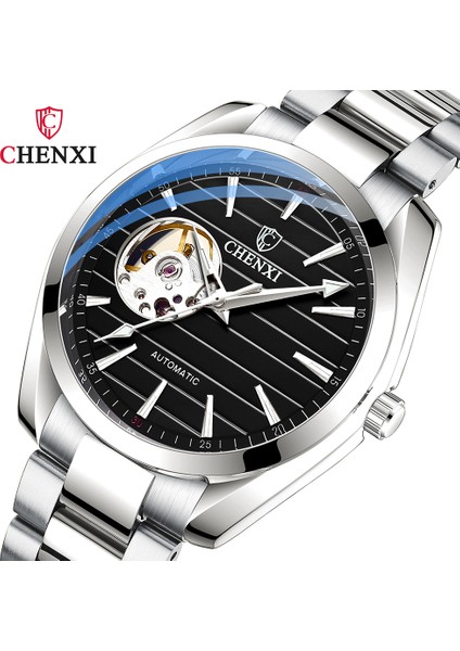 Gümüş Siyah Moda Chenxi 2022 Yeni Erkek Mekanik Saat Otomatik Su Geçirmez Tourbillon Aydınlık Iş Kol Saati Relogio Masculino (Yurt Dışından) modelleri