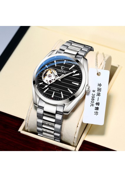 Gümüş Siyah Moda Chenxi 2022 Yeni Erkek Mekanik Saat Otomatik Su Geçirmez Tourbillon Aydınlık Iş Kol Saati Relogio Masculino (Yurt Dışından) fırsatları
