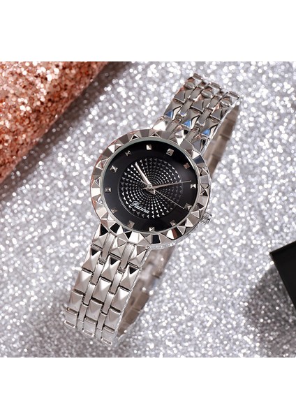 Gümüş Siyah Saatler Kadın Moda Lüks Paslanmaz Çelik Bayanlar Bilezik Izle Kuvars Elbise Kol Saati Feminino Reloj Mujer Bilek Hediye Için (Yurt Dışından)
