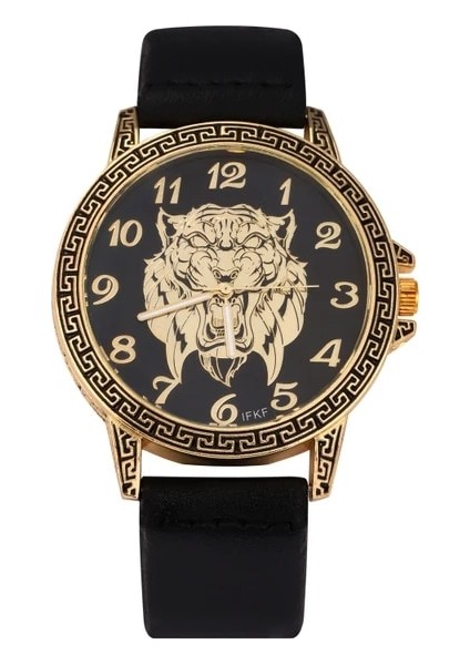 Kaplan Derisi Büyük Boy Lüks Iş Retro Erkek Klasik Paslanmaz Çelik Altın Erkek Saat Moda Günlük Spor Kuvars Erkek Saat Relojes (Yurt Dışından)