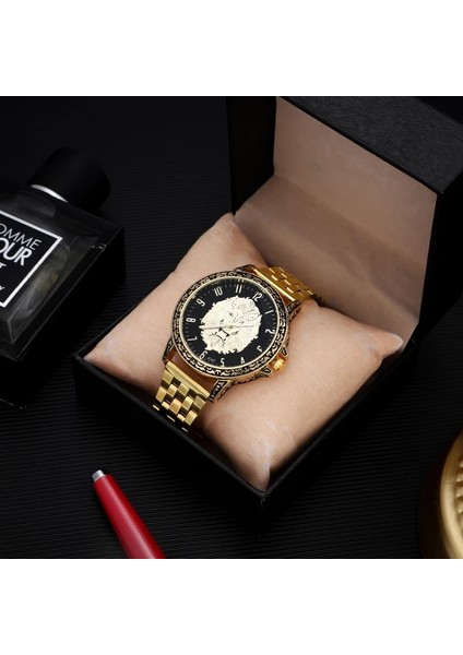 Kaplan Derisi Büyük Boy Lüks Iş Retro Erkek Klasik Paslanmaz Çelik Altın Erkek Saat Moda Günlük Spor Kuvars Erkek Saat Relojes (Yurt Dışından) fırsatları
