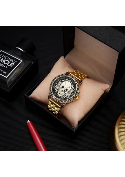 Kaplan Derisi Büyük Boy Lüks Iş Retro Erkek Klasik Paslanmaz Çelik Altın Erkek Saat Moda Günlük Spor Kuvars Erkek Saat Relojes (Yurt Dışından) indirimleri