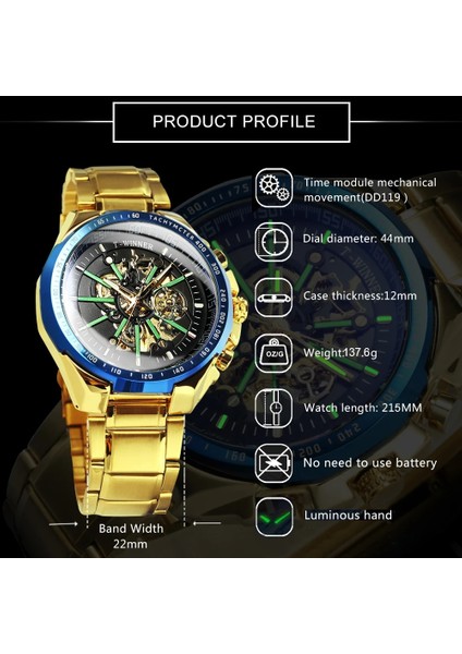 Sıyah Mavı Sıyah Kazanan Resmi Otomatik Mekanik Altın Izle Erkekler Büyük Durumda Lüks Moda Aydınlık Askeri Iş Mavi Su Geçirmez (Yurt Dışından) fırsatları