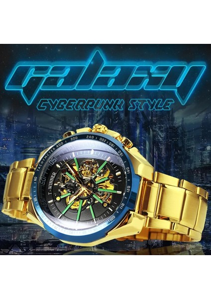 Sıyah Mavı Sıyah Kazanan Resmi Otomatik Mekanik Altın Izle Erkekler Büyük Durumda Lüks Moda Aydınlık Askeri Iş Mavi Su Geçirmez (Yurt Dışından) indirimleri