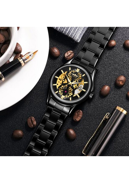 Siyah T-Kazanan Basit Tarzı Içi Boş Çift Halkalı Tırnak Terazisi Mekanik Saat Dairesel Siyah Erkek Saati Çelik Kayış Mekanik Saat (Yurt Dışından) fırsatları