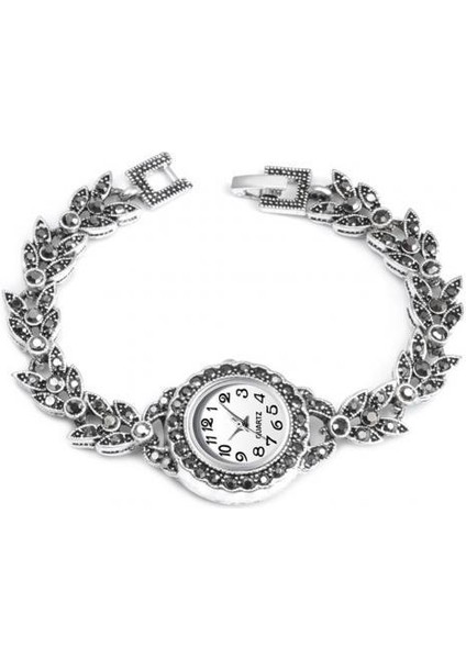 Gümüş Vintage Kadınlar Rhinestone Çiçek Charm Yuvarlak Arama Analog Kuvars Bilezik Izle Bayanlar Bilezik Lüks Izle Kız Arkadaşı Için Hediye (Yurt Dışından)