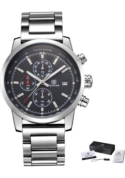 Çelik Siyah Benyar Moda Chronograph Spor Erkek Saatler Üst Marka Lüks Kuvars Izle Reloj Hombre Saat Saat Erkek Saat Relogio Masculino (Yurt Dışından)