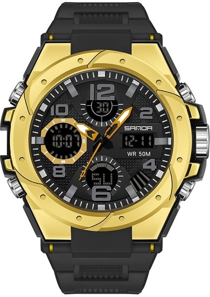 Altın Sanda Spor Elektronik Saat Lüks Ikili Zaman Aydınlık Kronograf Kuvars Hareketi Bilek Saatler Adam Için Su Geçirmez Darbeye Dayanıklı (Yurt Dışından)