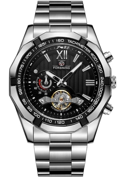 Gümüş Siyah 2022 Forsining Siyah Mekanik Otomatik Saatler Erkekler Için Su Geçirmez Saat Üst Marka Lüks Aydınlık Eller Kol Saatleri (Yurt Dışından)