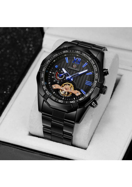 Gümüş Siyah 2022 Forsining Siyah Mekanik Otomatik Saatler Erkekler Için Su Geçirmez Saat Üst Marka Lüks Aydınlık Eller Kol Saatleri (Yurt Dışından) modelleri