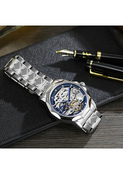 Altın Forsınıng Otomatik Saatler Erkekler Için Lüks Tasarım Elmas Tourbillon Mekanik Paslanmaz Çelik Kayış Erkek Kol Saatleri (Yurt Dışından) modelleri