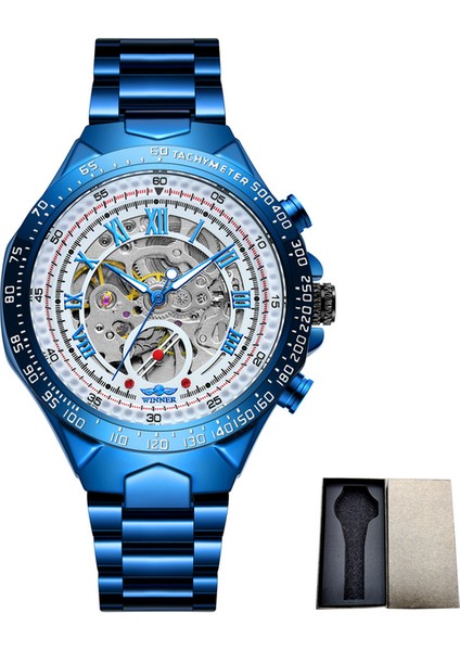 Kutu ile Mavi Beyaz Yeni Mekanik Spor Tasarım Çerçeve Mavi Izle Erkek Saatler Top Marka Lüks Montre Homme Saat Erkekler Otomatik Saatler (Yurt Dışından)